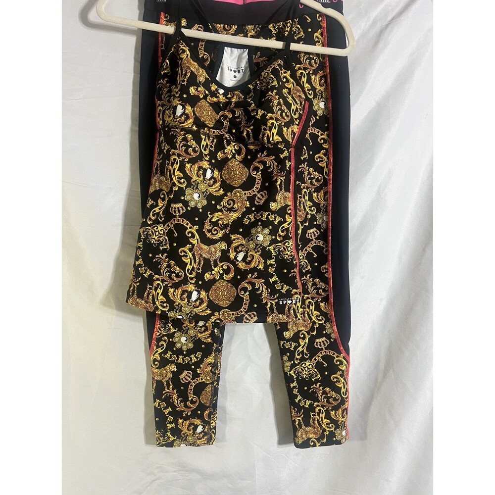 Juicy Couture Sport Baroque Med Leggings Tank Set Black Y2K Versace-esque Glam